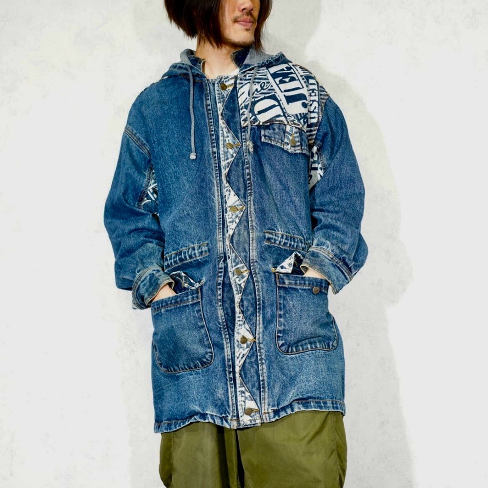 RARE🌟Vtg.90s Get Used by Elie-2Pac Tupac longline hooded denim jacket.Size L
